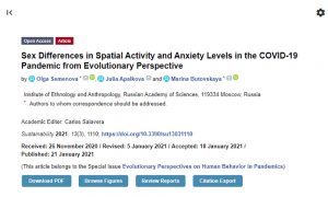 Sex Differences in Spatial Activity and Anxiety Levels in the COVID-19 Pandemic from Evolutionary Perspective